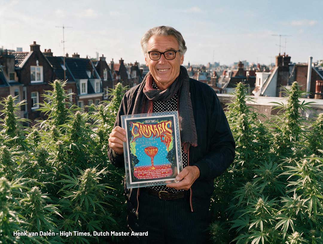 Henk van Dalen with his High Times award
